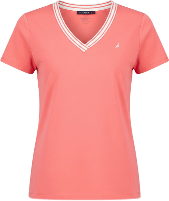 Jeans Women's Solid Stripe-Trim V-Neck