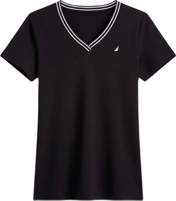 Jeans Women's Solid Stripe-Trim V-Neck