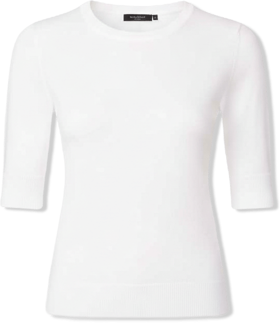 Women's Crew-Neck Elbow-Sleeve Fine-Gauge Sweater