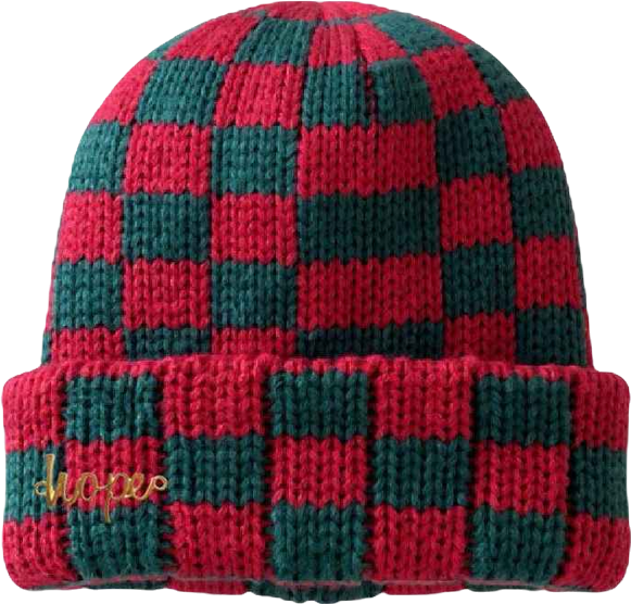 Women's Two-Tone Checkerboard Knit Beanie