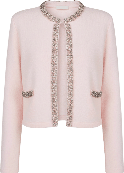 Women's Boucle Knit Jewel Trim Sweater Cardigan