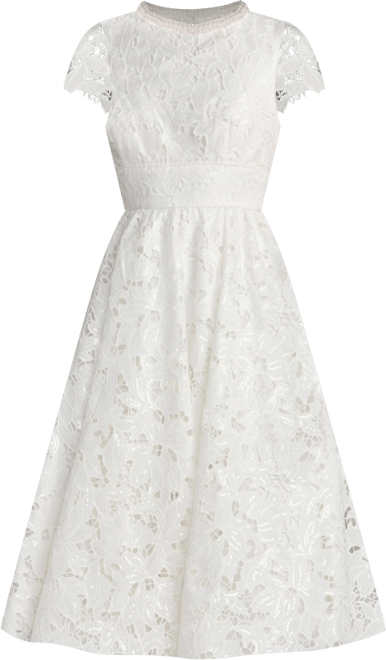 Women's Lace Embellished Cap Sleeves A Line Midi Dress