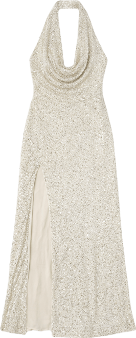 Women's Niamh Golden Beaded Cowl Halter Backless Maxi Dress