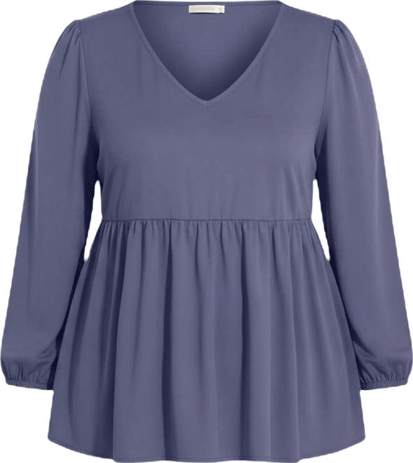 Women's Plus Size V Neck Blouson Elastic Waist Blouse