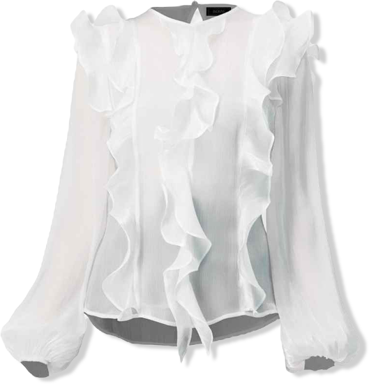 Women's Long Sleeve Sheer Blouse with Ruffle Detail