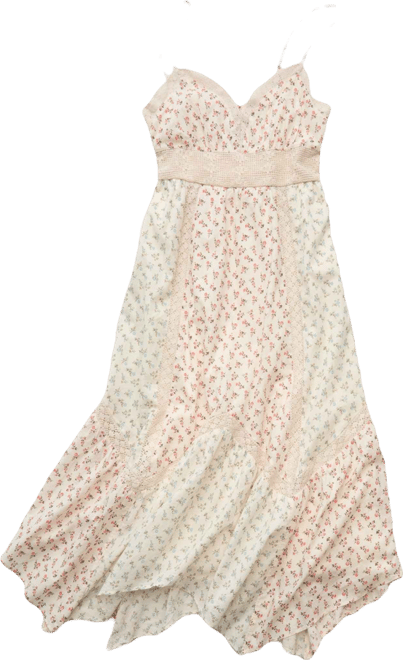 AE V-Neck Lace Inset Hanky Hem Midi Dress | American Eagle
