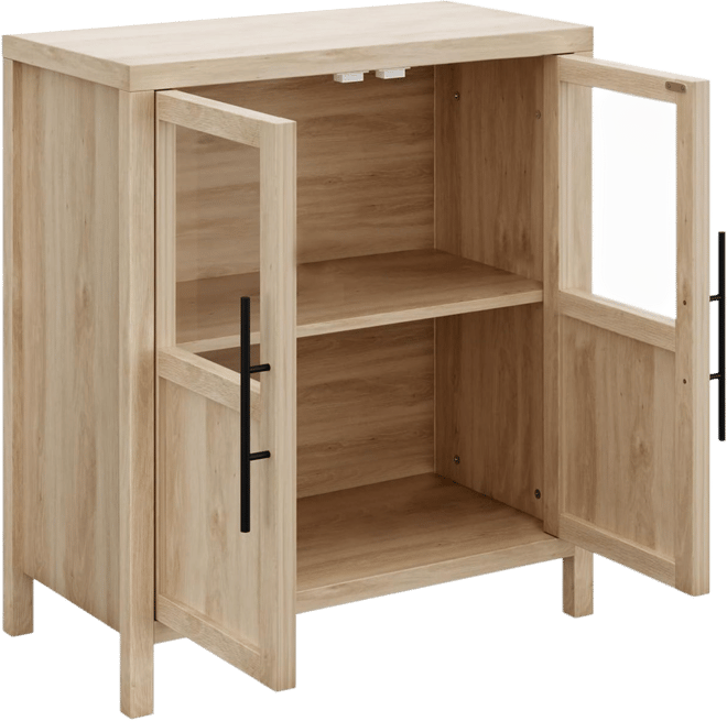 Sideboard Buffet Cabinet with 2 Glass Doors, 29 in Buffet Table Coffee Bar Wine Bar Display Cabinet for Kitchen Dining Room.