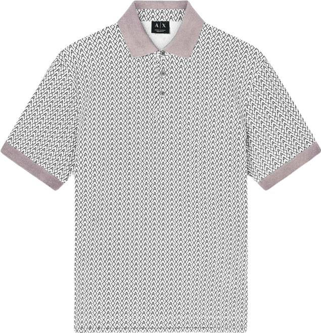 Men's Short Sleeve Pique Allover Logo Print Polo Shirt