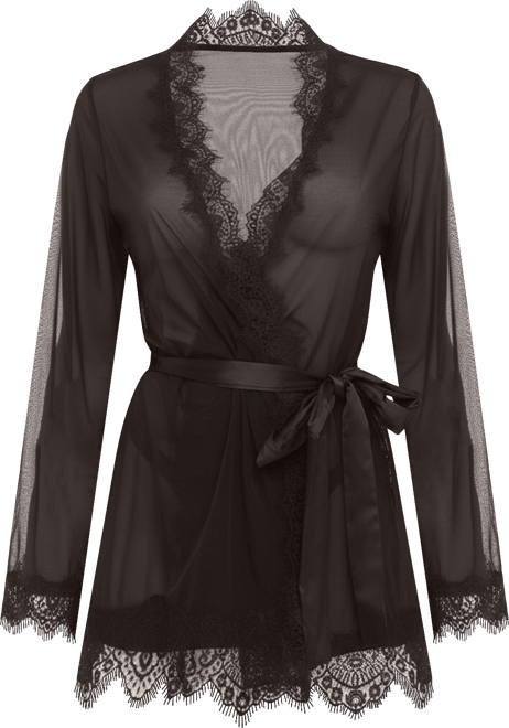 Women's Eyelash Lace Robe & G-String 2pc Lingerie Set