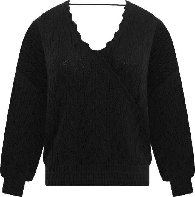 June + Vie Women's Plus Size Scallop-Trim Wrap Sweater