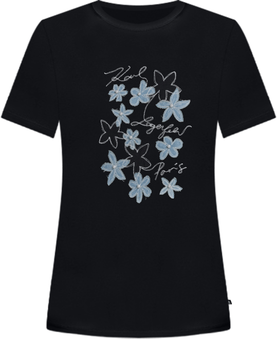 Women's Crewneck Denim Flower T-Shirt