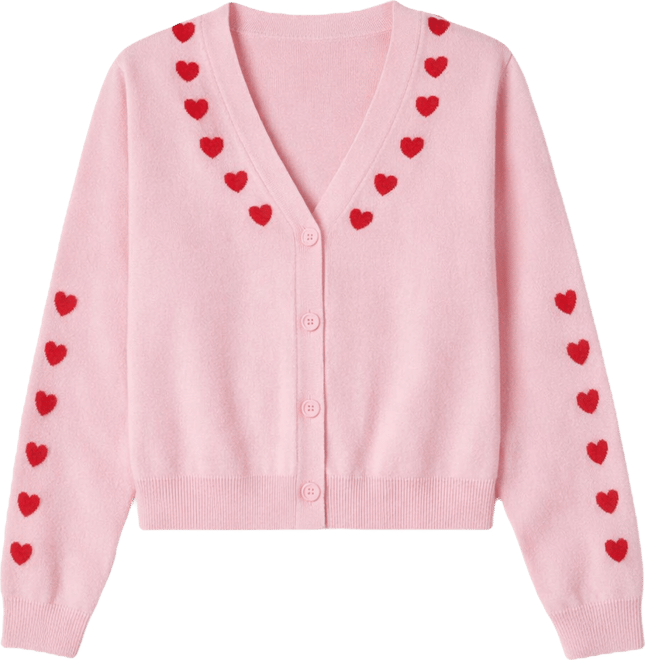 Women's Heart Contrast Knit Cardigan