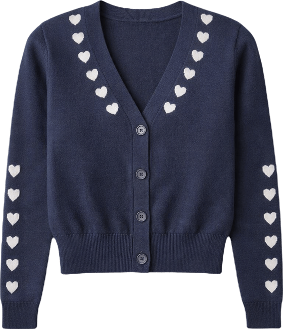 Women's Heart Contrast Knit Cardigan
