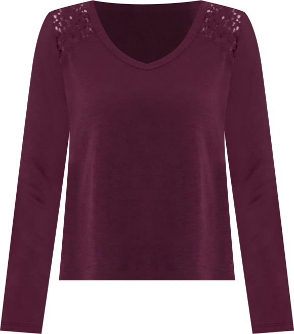 Women's V-Neck Long Sleeve Mixed Media Tee