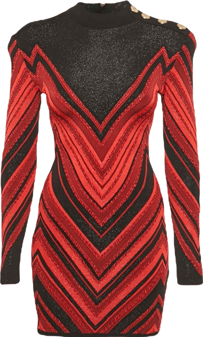 Women's Red/black Chevron Lurex Knit Bodycon Dress