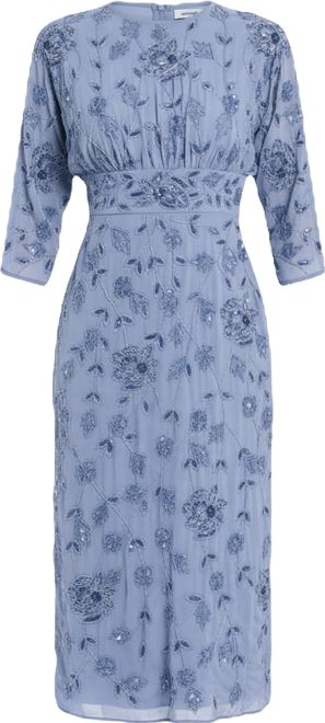 Women's Floral Embellished Georgette Blouson Midi Dress