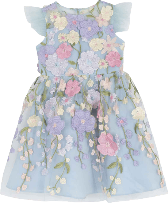 Girls' 2T-6X Floral Embroidered Mesh Illusion Dress