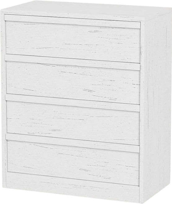 White 4 Drawer Wooden Dresser, 39" Tall Modern Chest of Drawers for Bedroom or Living Room