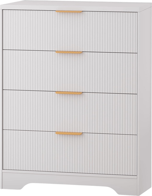 Fluted Dresser for Bedroom with 4 Drawers, 38.6 in Tall Modern Dresser with Gold Metal Handles, Wide Chest of Drawers for Living Room, Hallway