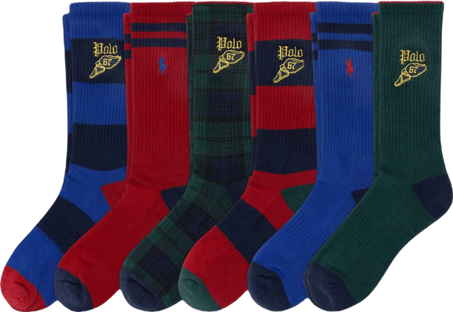Men's Blackwatch Tartan & P-Wing Crew Socks, 6-Pack