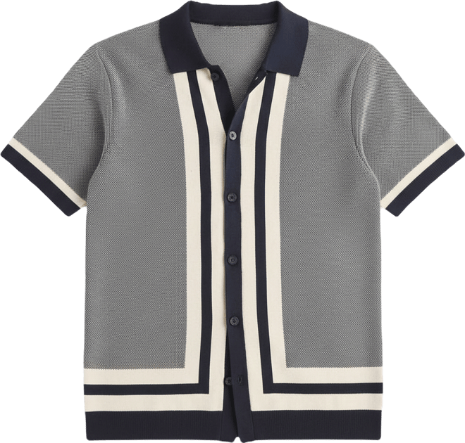 Men's Jacquard Short-Sleeve Sweater Shirt