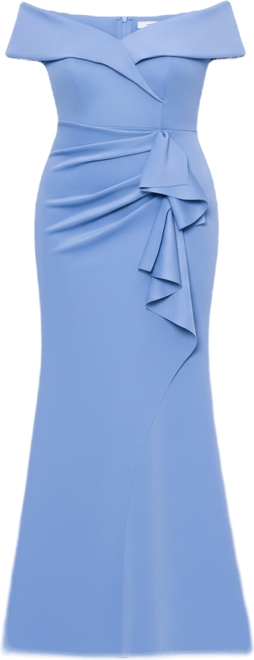 Plus Size Off-The-Shoulder Scuba Crepe Gown