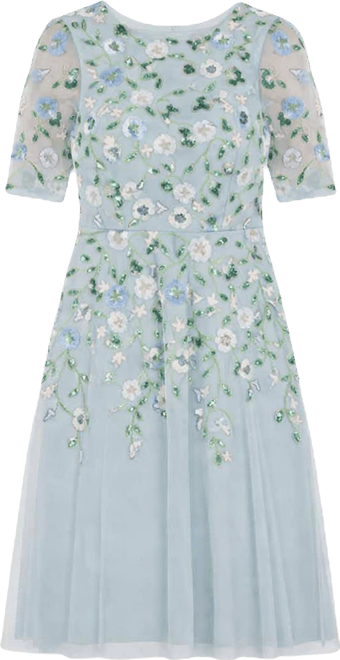 Women's Embellished Mesh Midi Dress