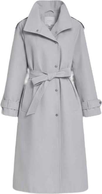 Women's Belted Funnel Collar Long Trench Coat