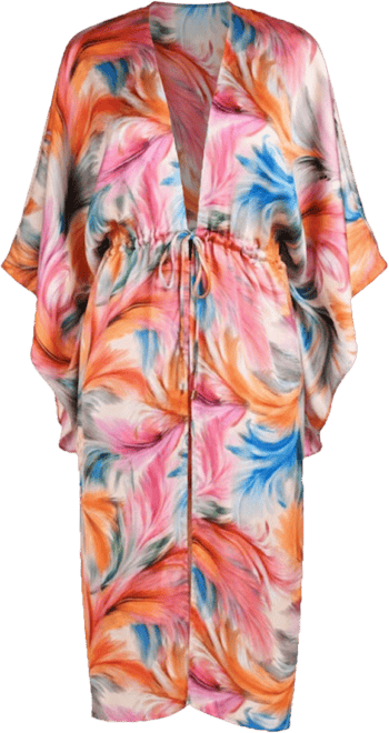 Women's Feathered Impressions Front Tie Cover-Up Kimono Swim Dress