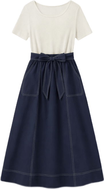 Women's Knit Bodice Twofer and Midi Skirt Dress