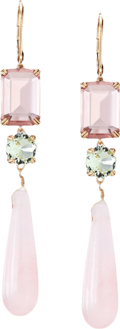 Gold-Tone Glass Stone Mixed Cut Triple Drop Earrings