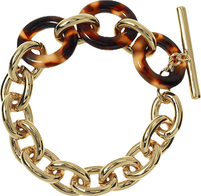 Gold-Tone Tortoise Look Chain Link Toggle Bracelet
