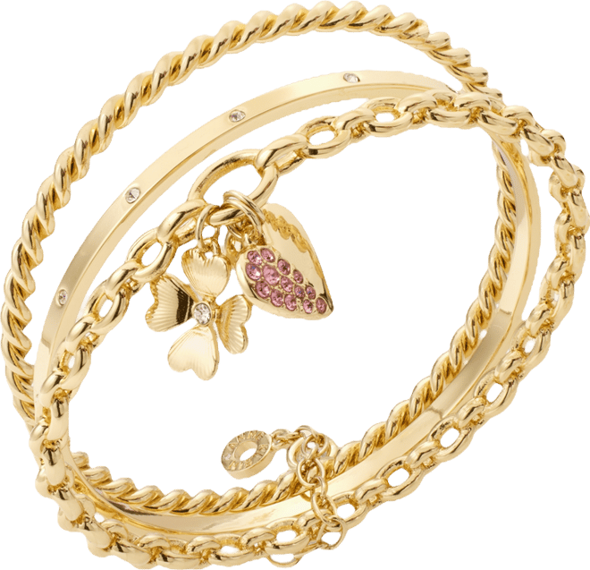 3-Pc. Set Crystal Heart & Clover Charm Bangle Bracelets