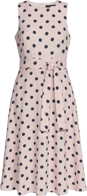 Women's Belted Dot Printed Midi Dress
