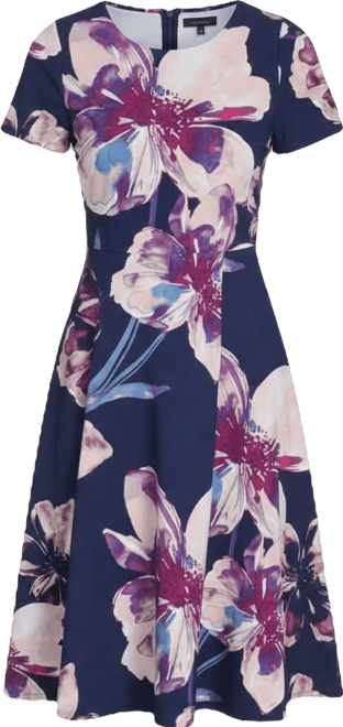 Women's Printed Crewneck Midi Dress