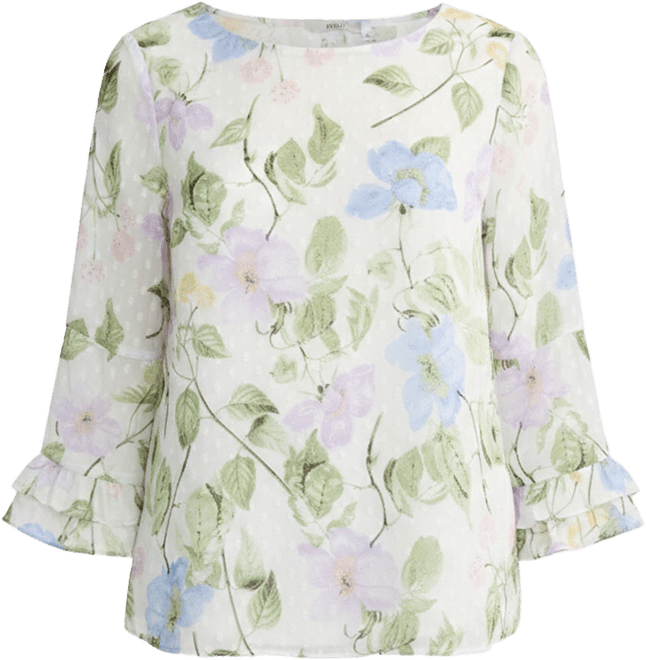 Clip Dot Flroal Print Ruffle Sleeve Blouse