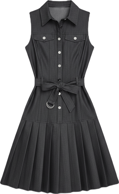 Women's Sleeveless Collared Pleated Dress