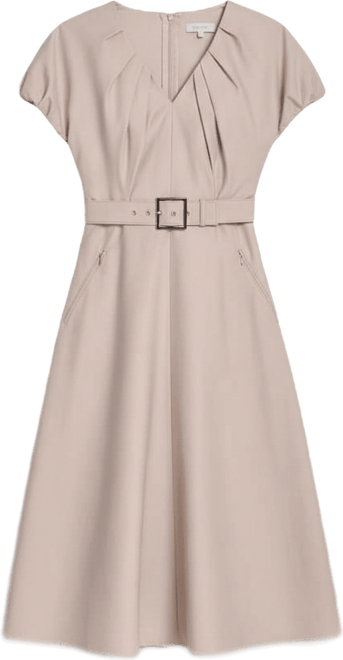 Women's V-Neck Belted Midi Dress