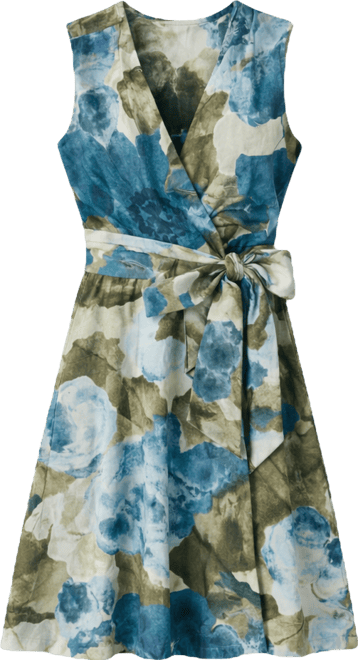 Women's Sleeveless Floral Faux Wrap A-Line Dress
