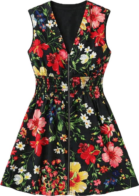 Women's Printed V-Neck Short Dress