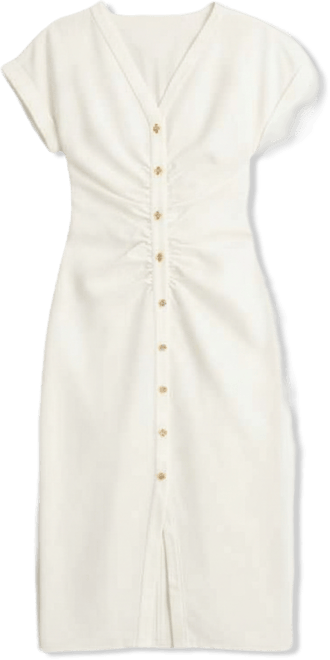 Women's Faux Linen V-Neck Midi Dress