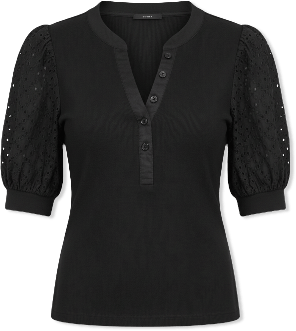 Petite Rib Body Eyelet V-Neck Top