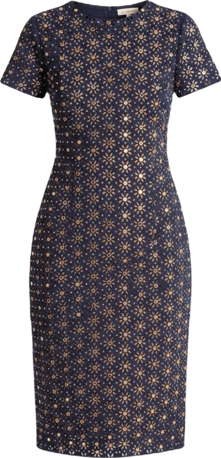 Women's Laser Cut Mirror Crew Neck Midi Dress