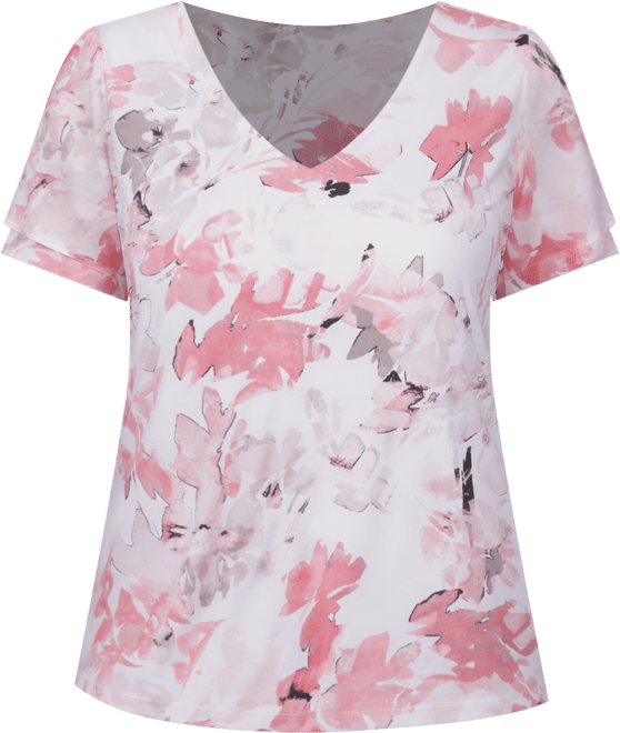 Plus Size Printed V-Neck Short-Sleeve Top