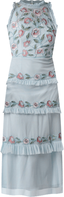 Adrianna Papell Women's Beaded Halter Neck Ruffle Midi Dress - Macy's