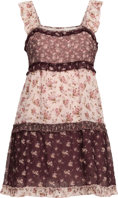 Women's Print Mix Ruffle Mini Dress