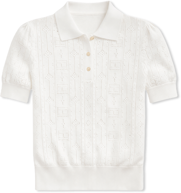 Women's Flag Pointelle Puff-Sleeve Polo Sweater