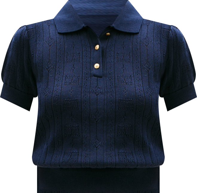 Women's Flag Pointelle Puff-Sleeve Polo Sweater