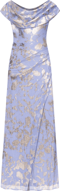 Petite Draped Neck Ball Gown