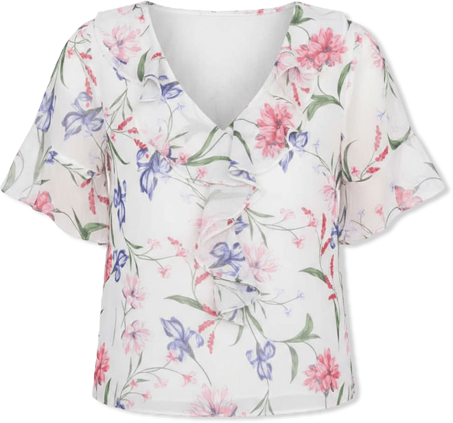 Women's Flutter Sleeve Ruffle Detail V-Neck Top